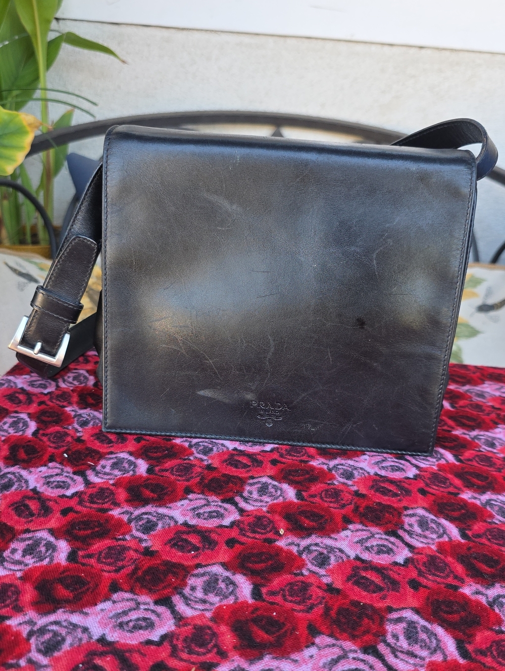 Vintage Prada Black Leather Nylon Mixed Compartment Crossbody Bag